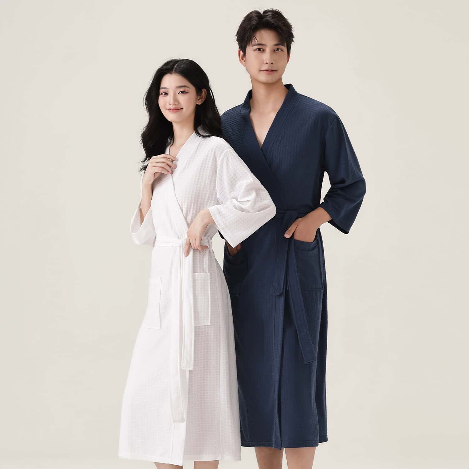Smart Knee Wrap - Peignoir gaufré minimaliste unisexe à col